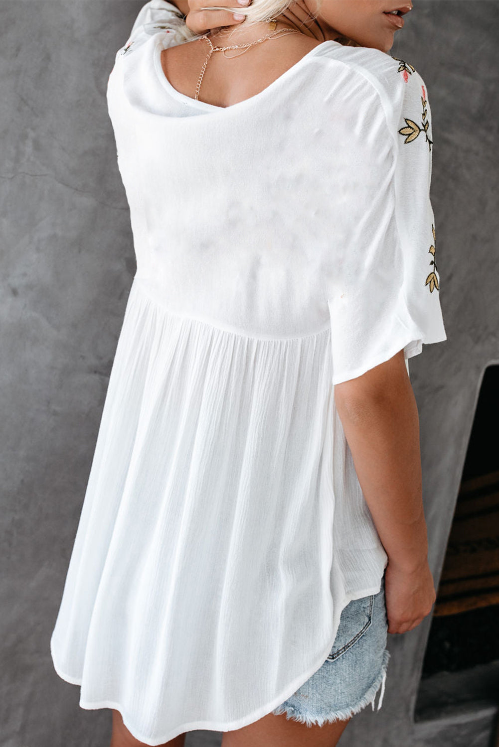 WHITE EMBROIDERED BABYDOLL TOP