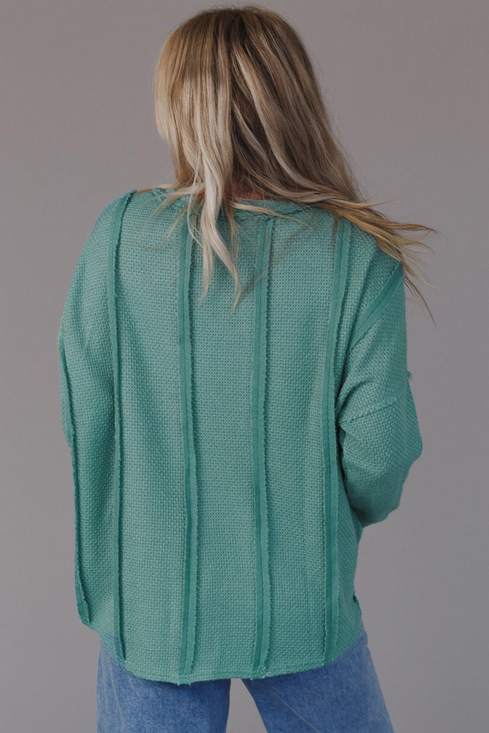 GREEN WAFFLE KNIT TOP