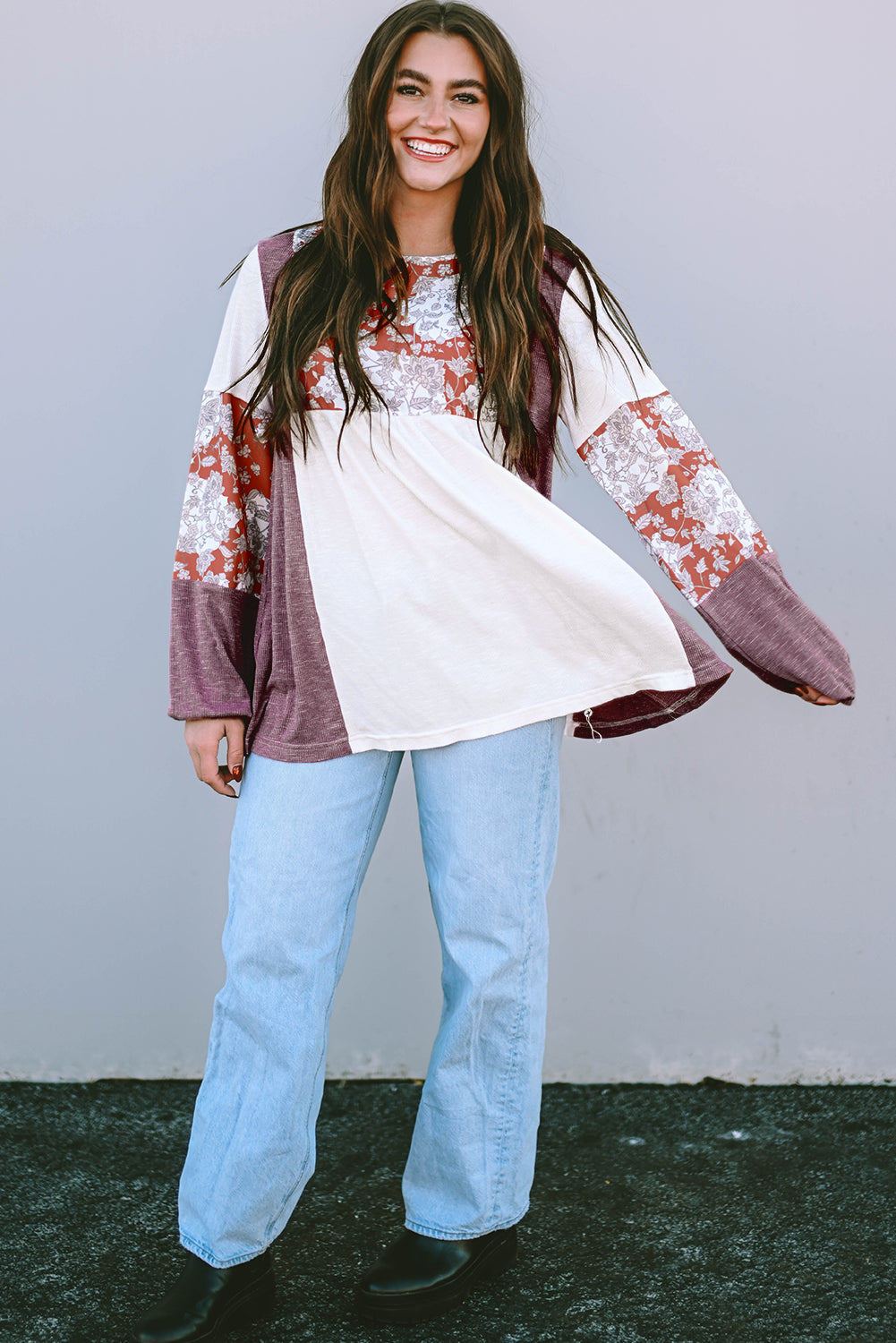 BUBBLE SLEEVE PATCHWORK TOP