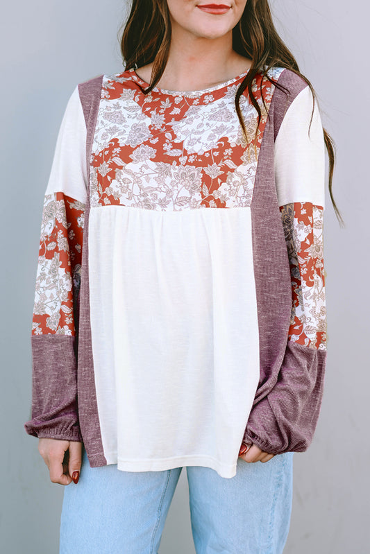 BUBBLE SLEEVE PATCHWORK TOP