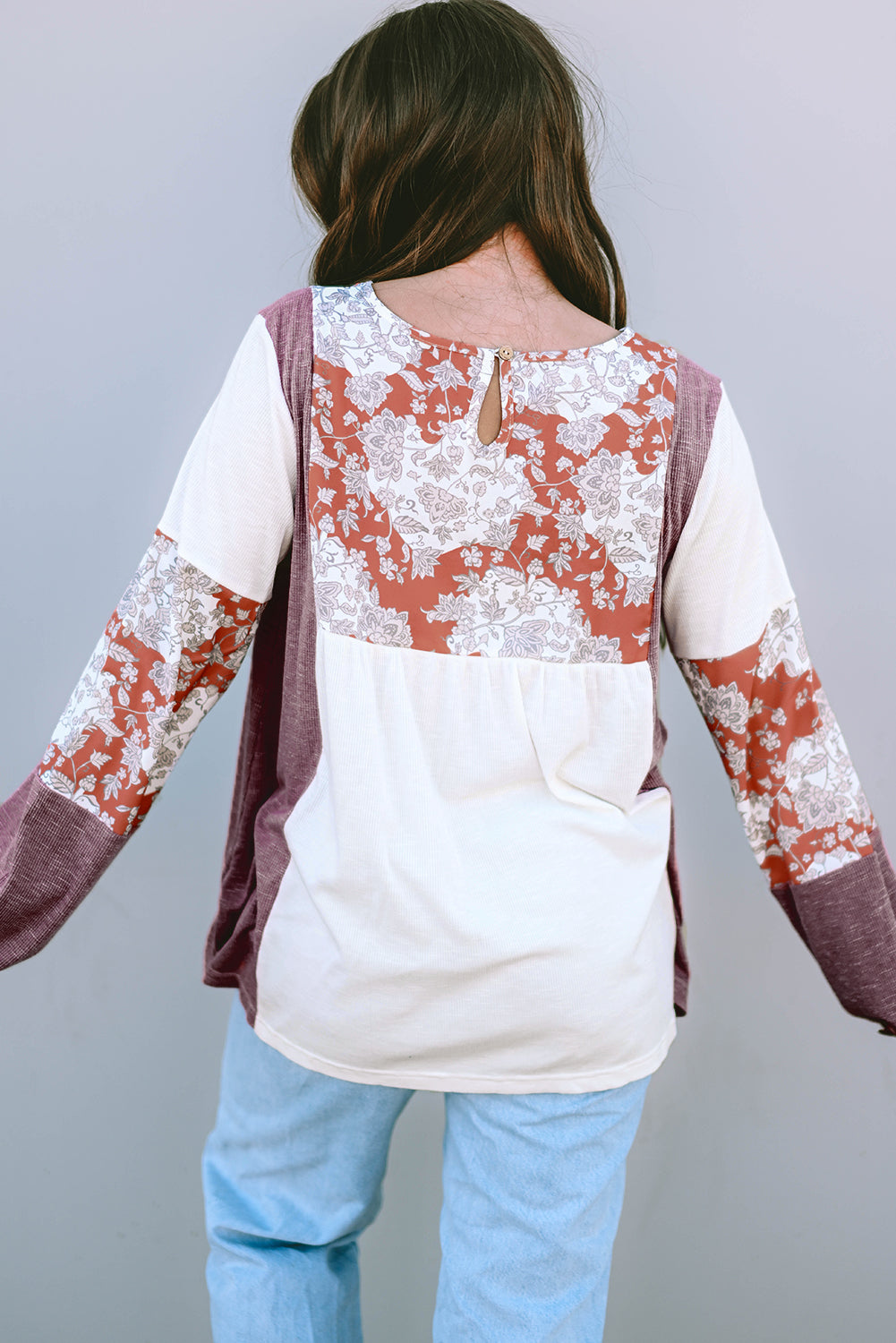 BUBBLE SLEEVE PATCHWORK TOP