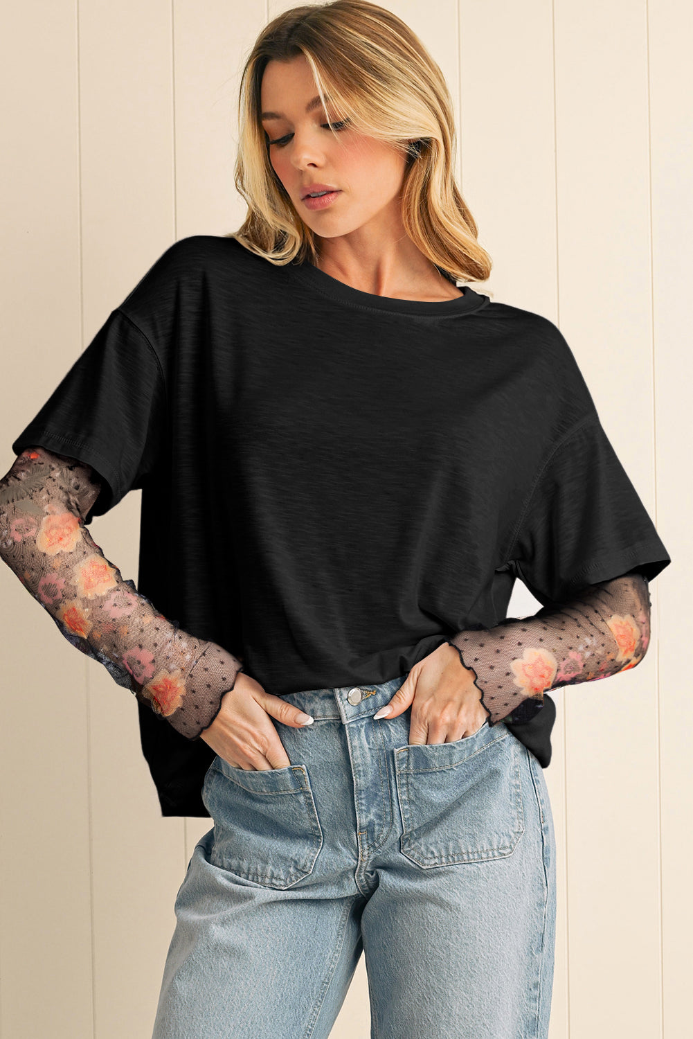 MESH SLEEVE DOUBLE TOP