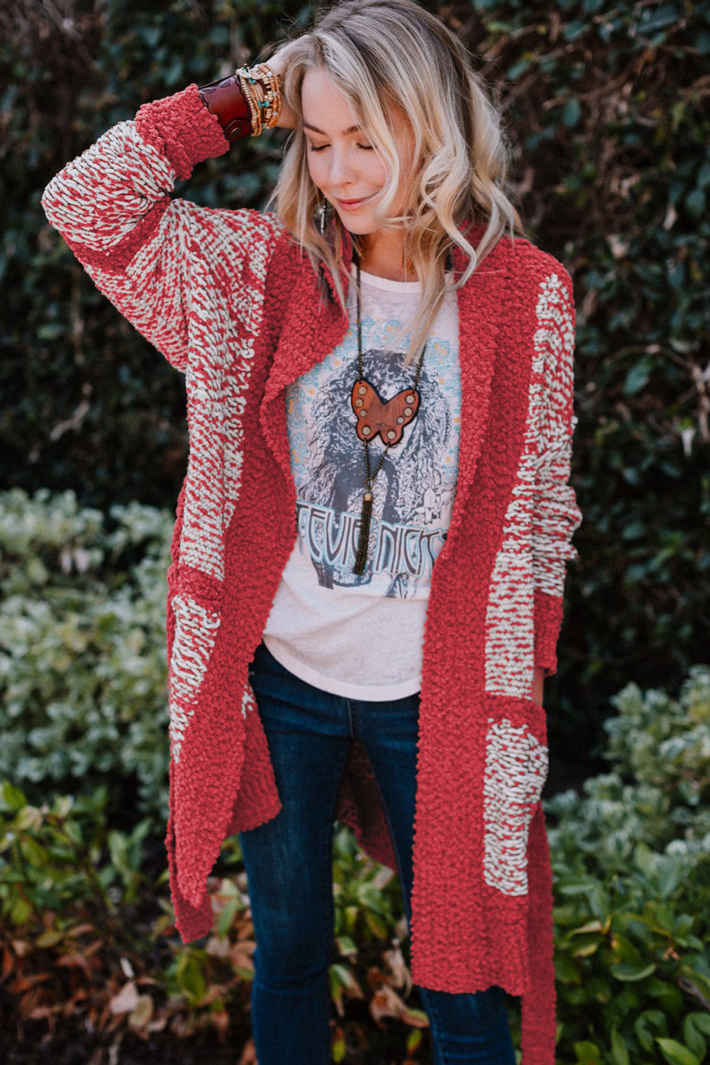 RED BELTED CARDIGAN