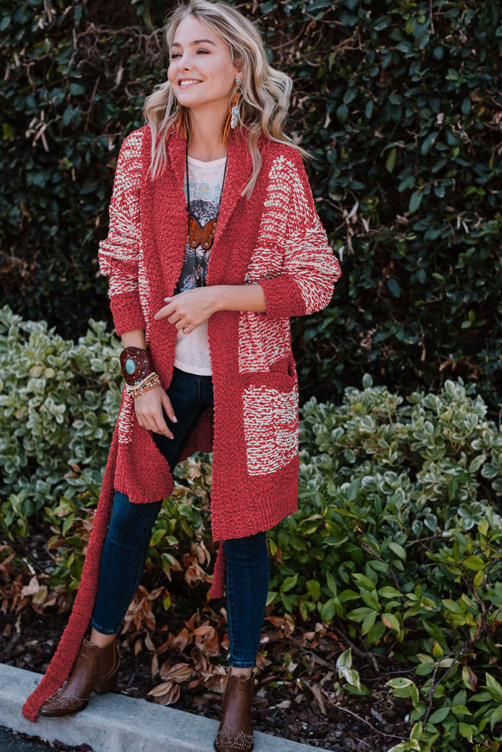 RED BELTED CARDIGAN