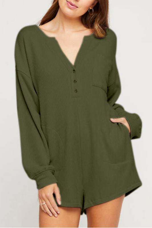 OLIVE BUTTONED ROMPER