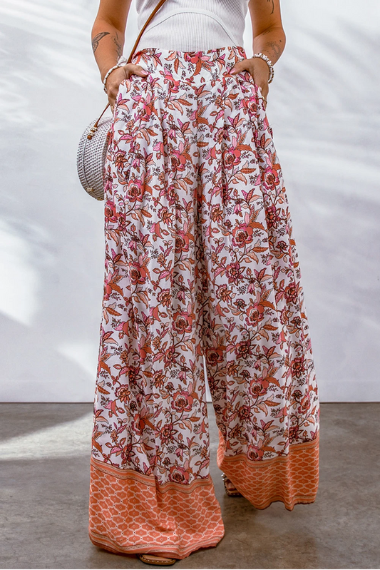 RED AND ORANGE WIDE LEG PANTS