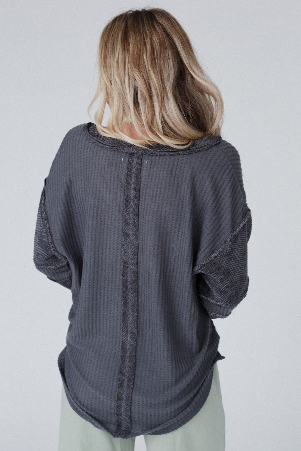 GRAY WAFFLE KNIT PATCH TOP