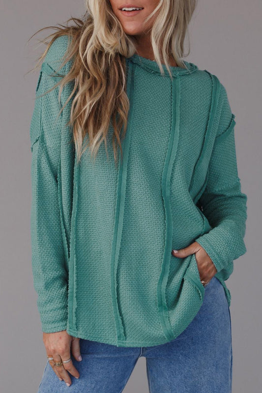 GREEN WAFFLE KNIT TOP