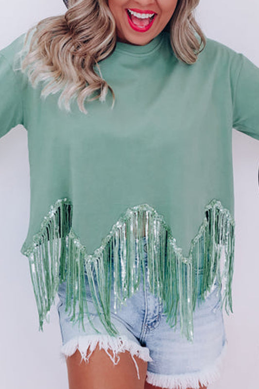 SEQUIN FRINGE CROP TEE