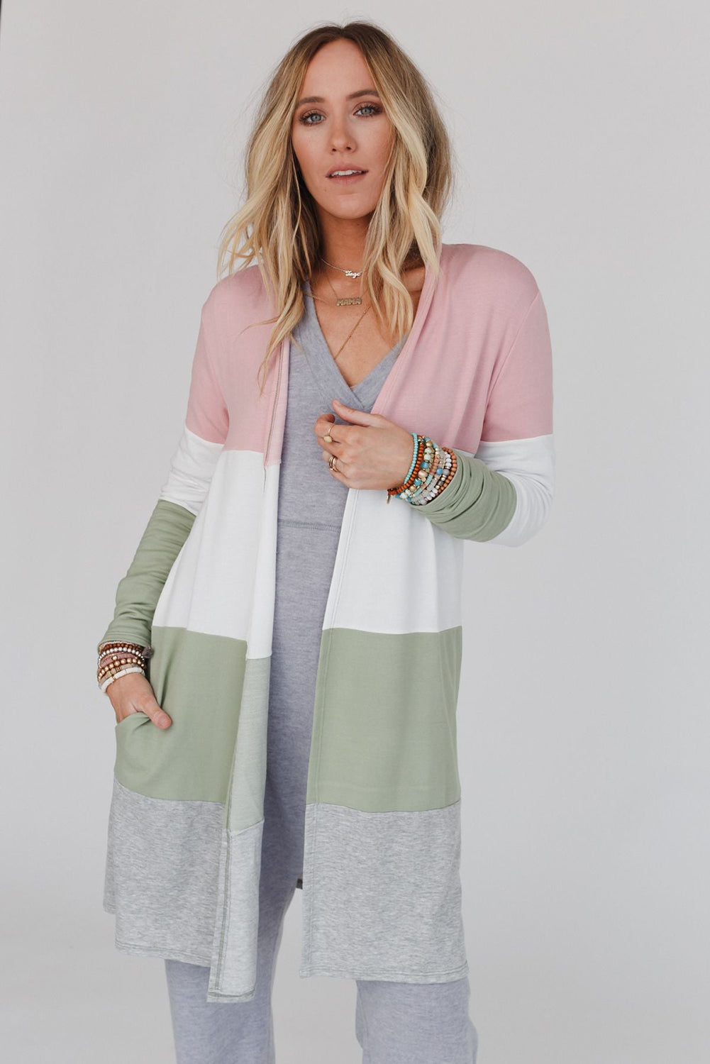 COLOR BLOCK CASUAL DUSTER