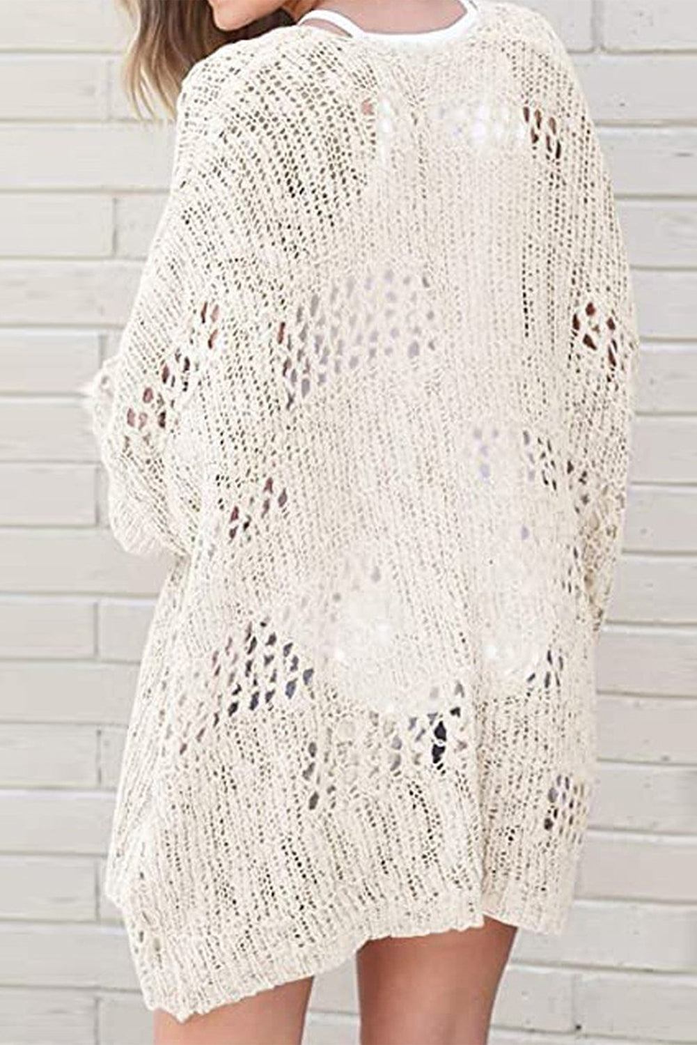 CREAME HOLLOW KNIT CARDIGAN