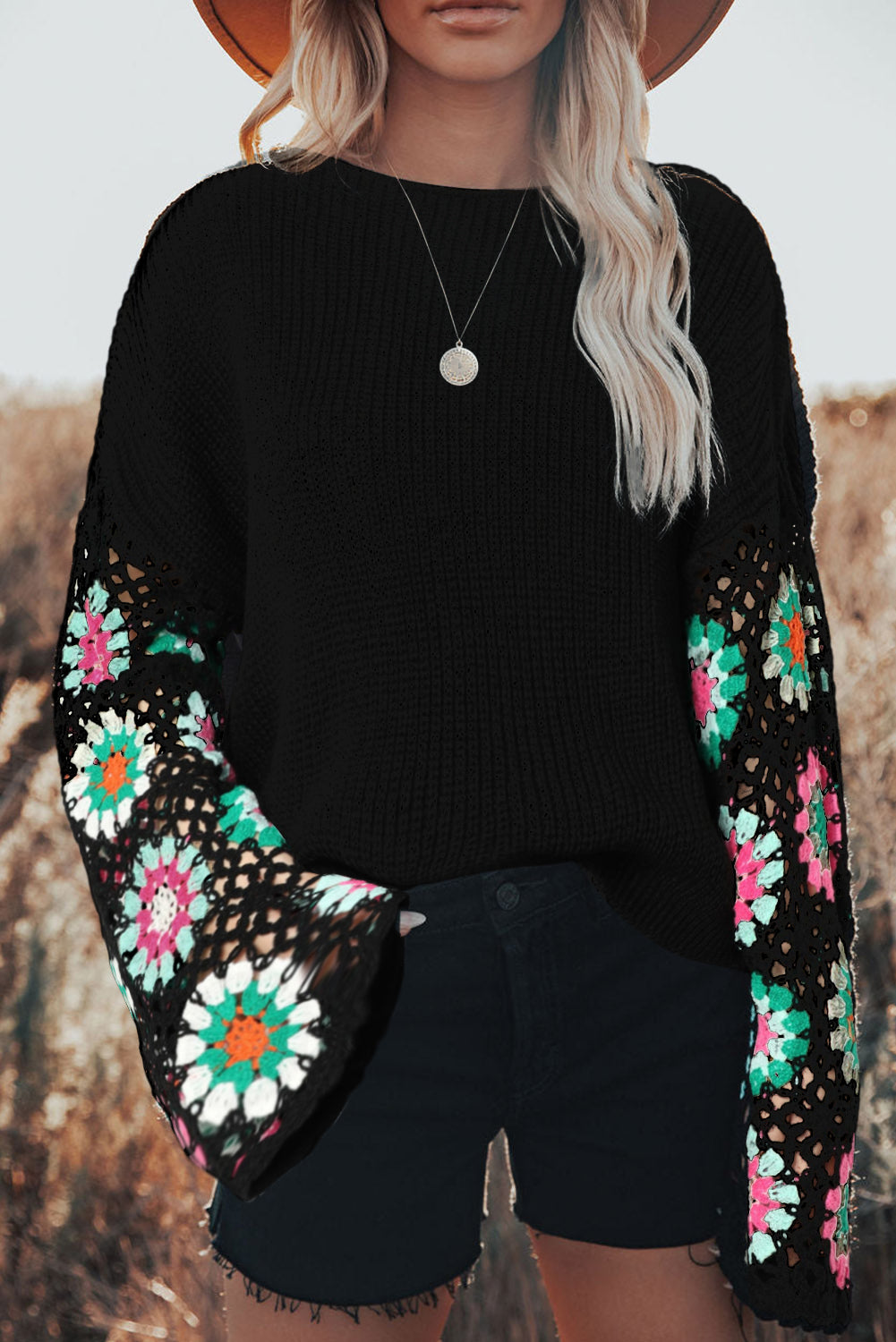 CROCHET WIDE SLEEVE SWEATER