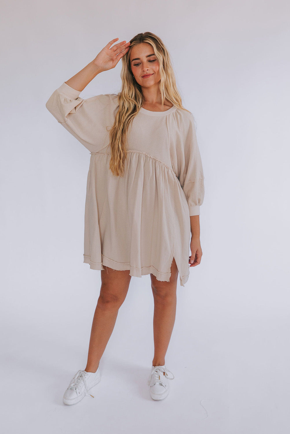 OATMEAL SEAMY SHIFT DRESS