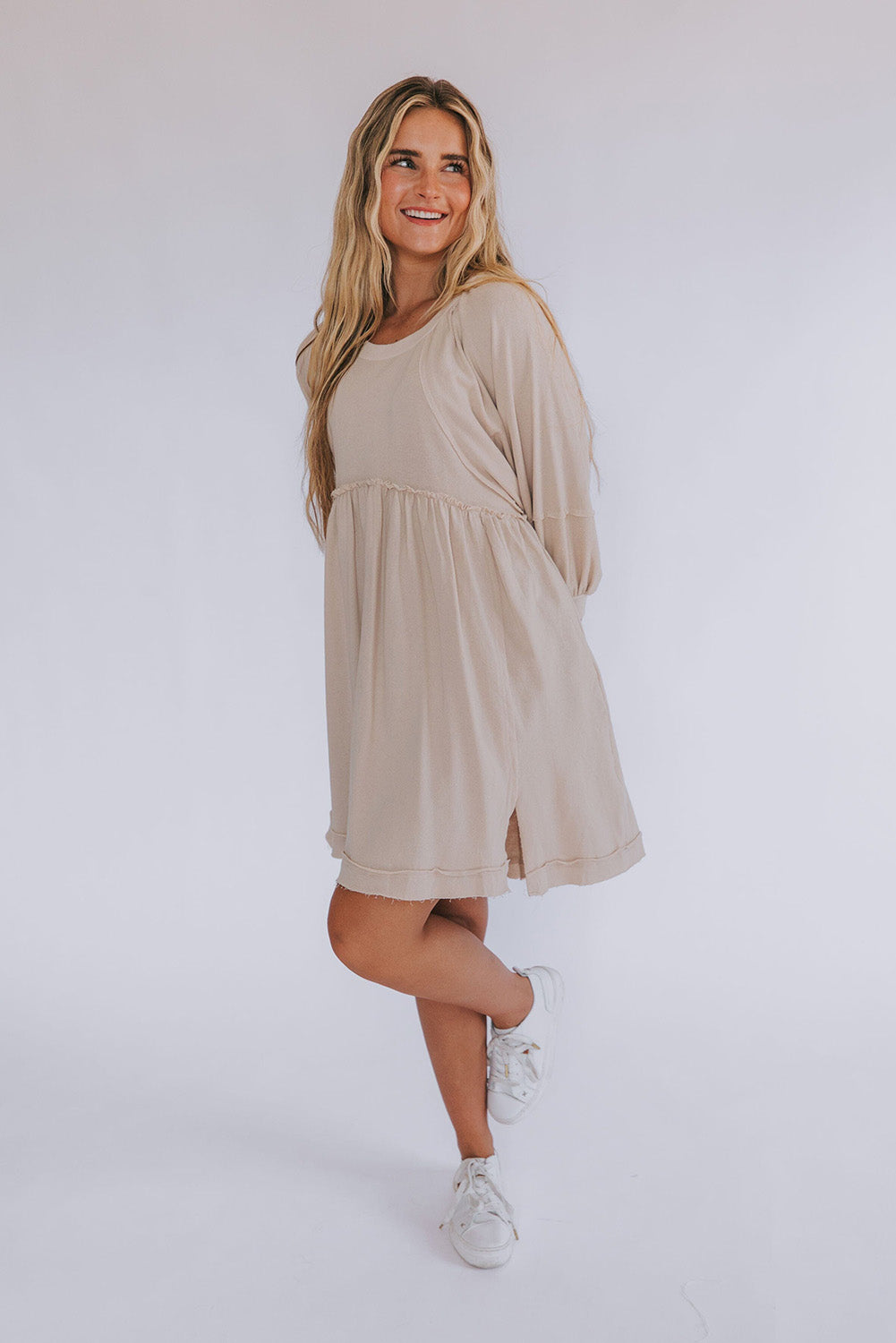 OATMEAL SEAMY SHIFT DRESS