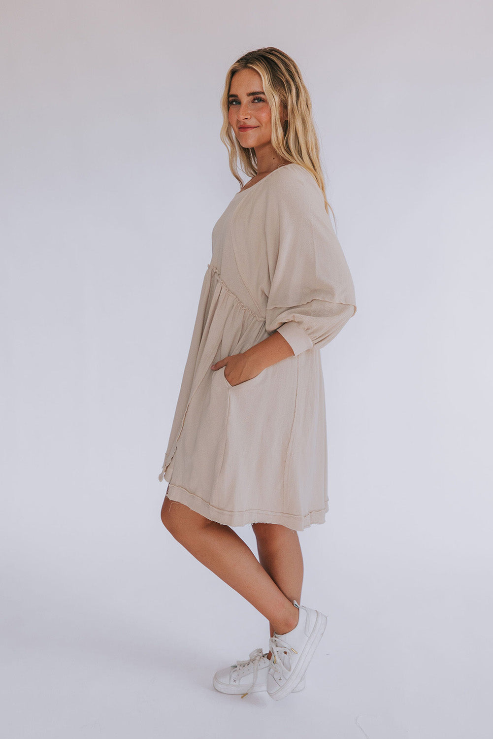 OATMEAL SEAMY SHIFT DRESS