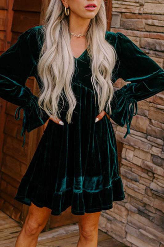 EMERALD VELVET FLIRTY DRESS