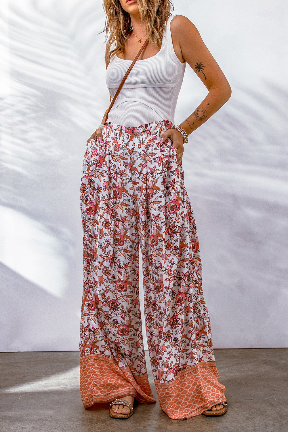 RED AND ORANGE WIDE LEG PANTS