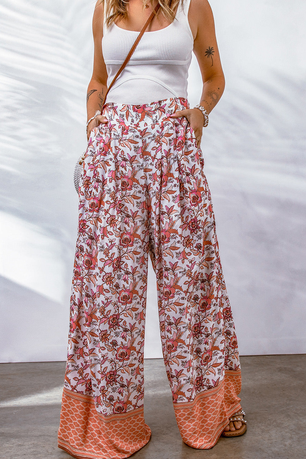 RED AND ORANGE WIDE LEG PANTS