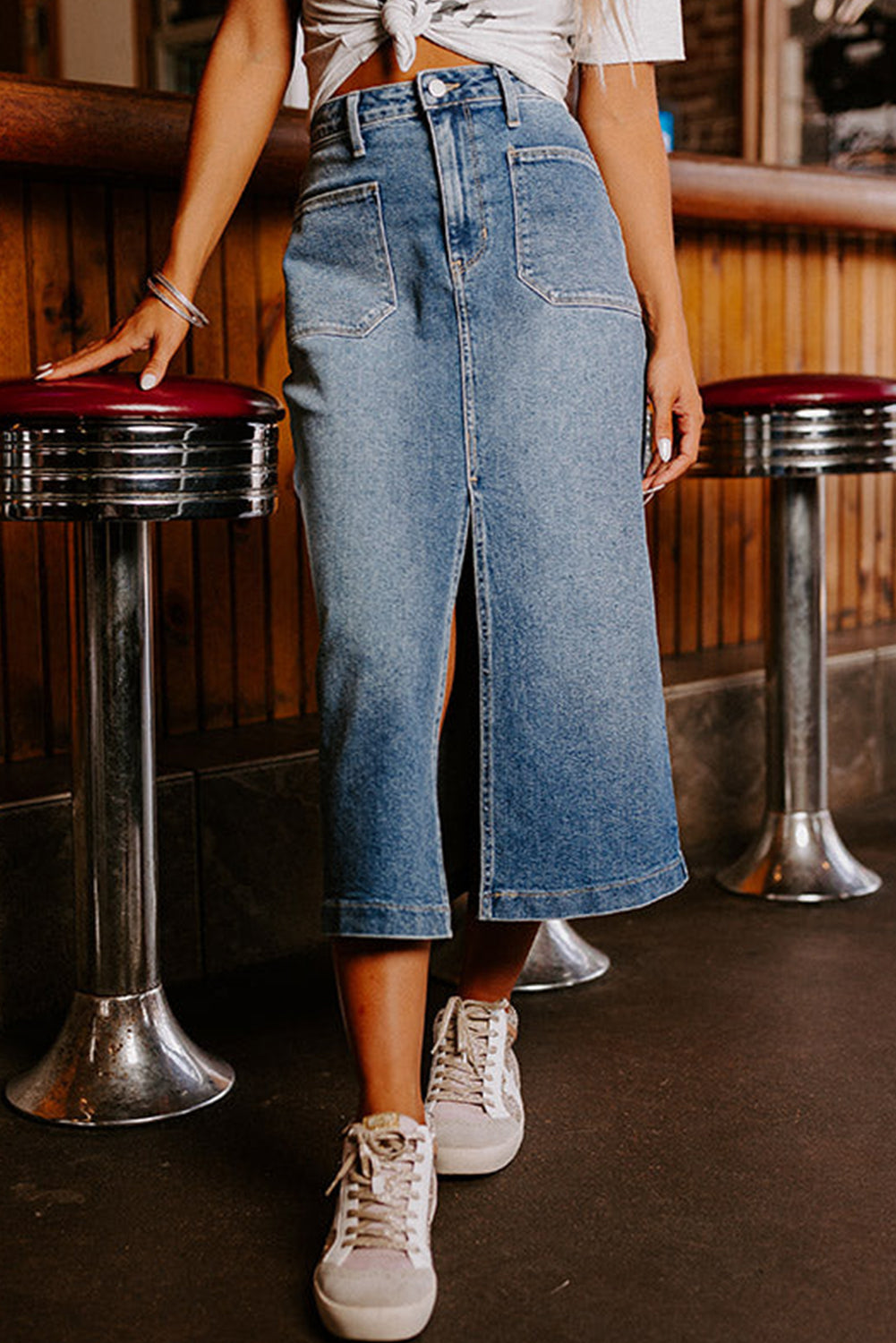 DANCING IN DENIM MIDI SKIRT