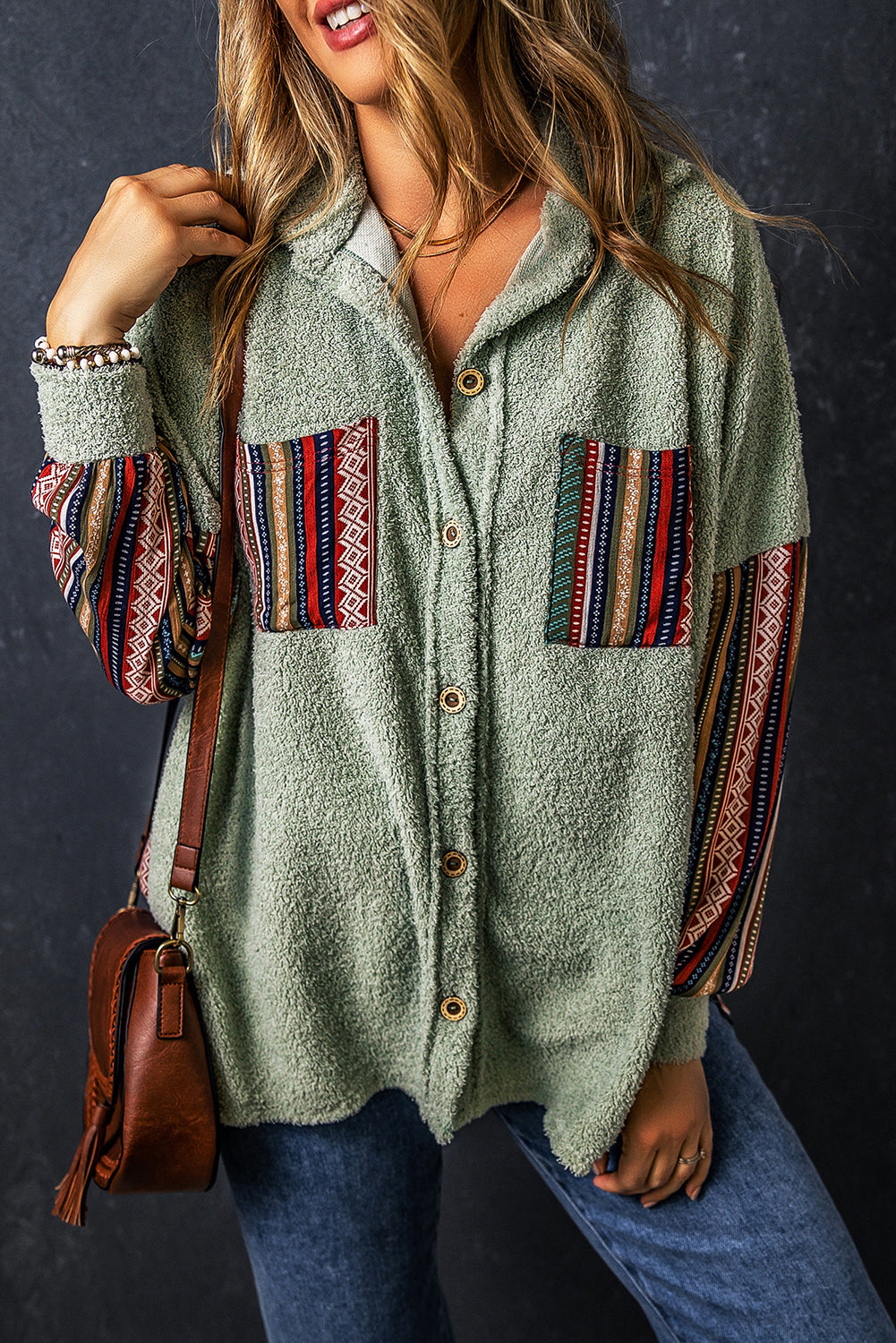 GREEN GEOMETRIC BUTTON UP