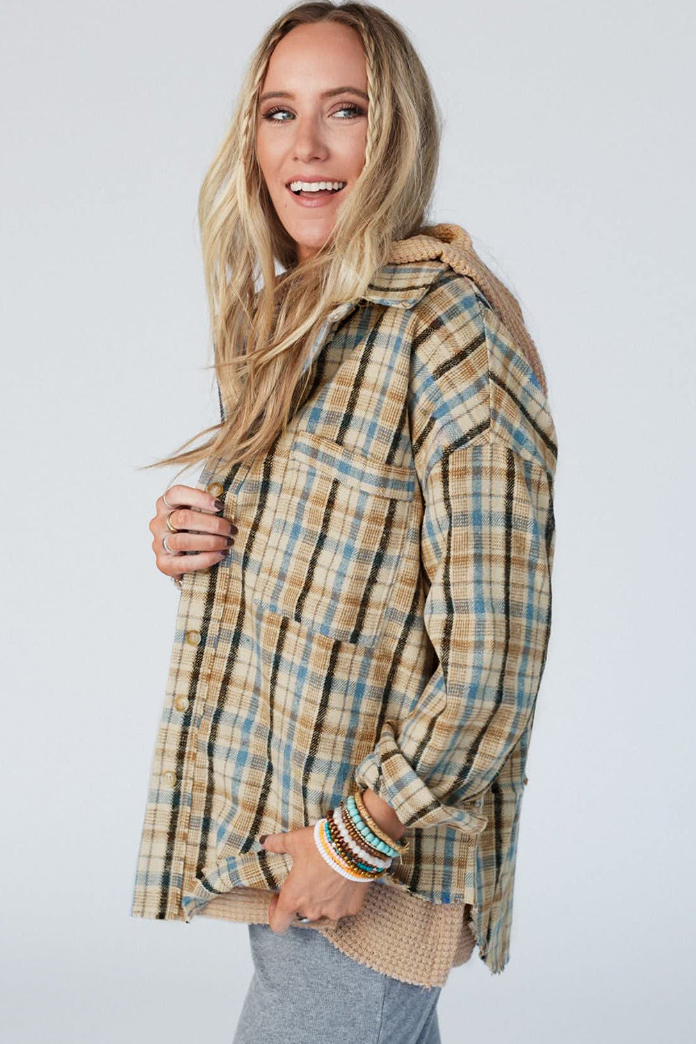 PLAID HOODED SHACKET