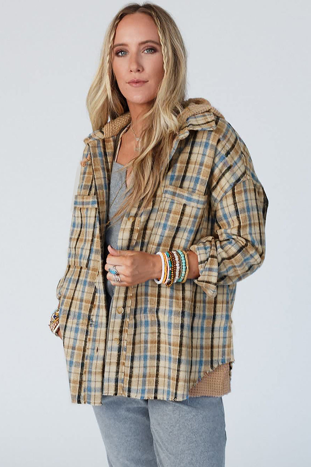 PLAID HOODED SHACKET