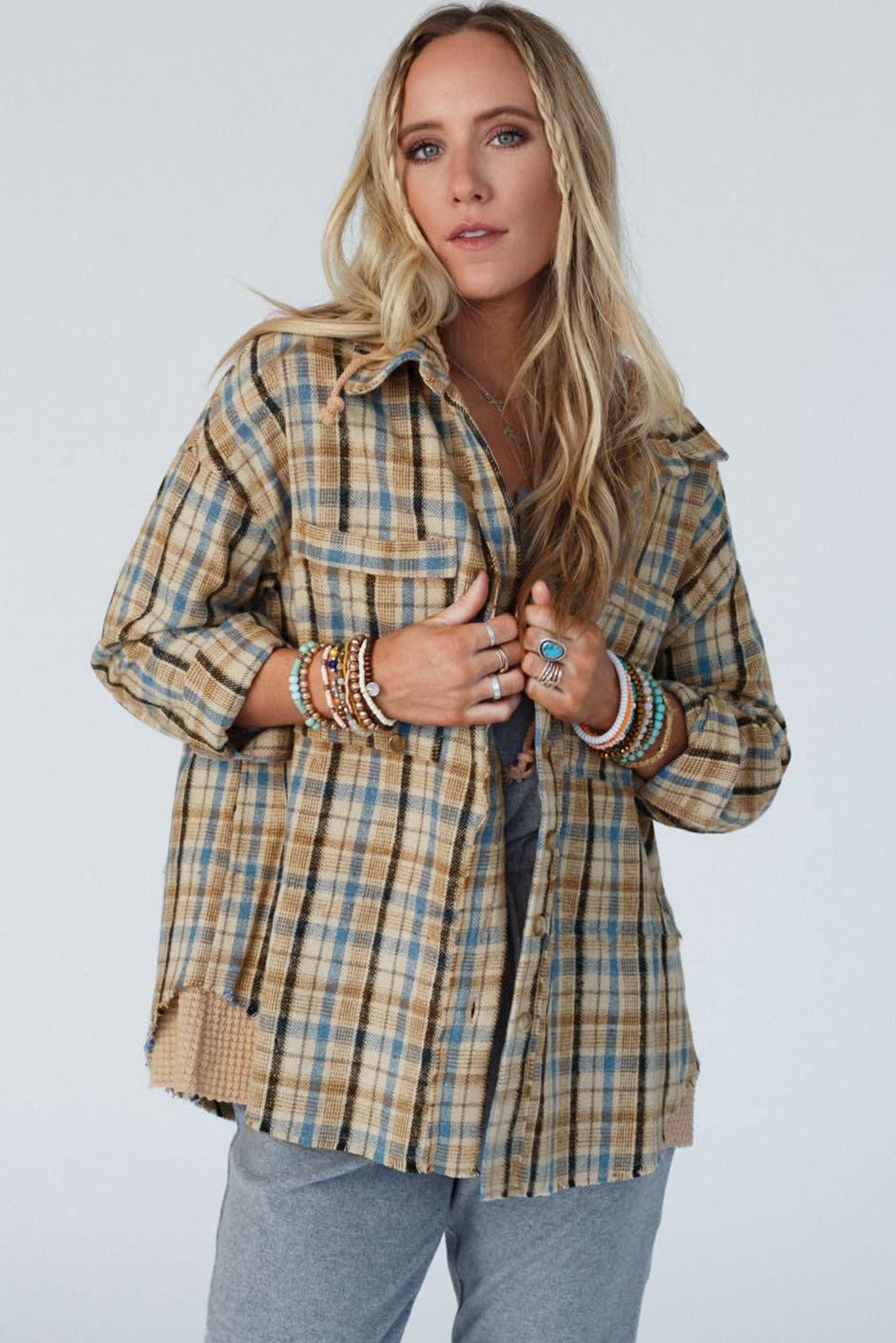 PLAID HOODED SHACKET